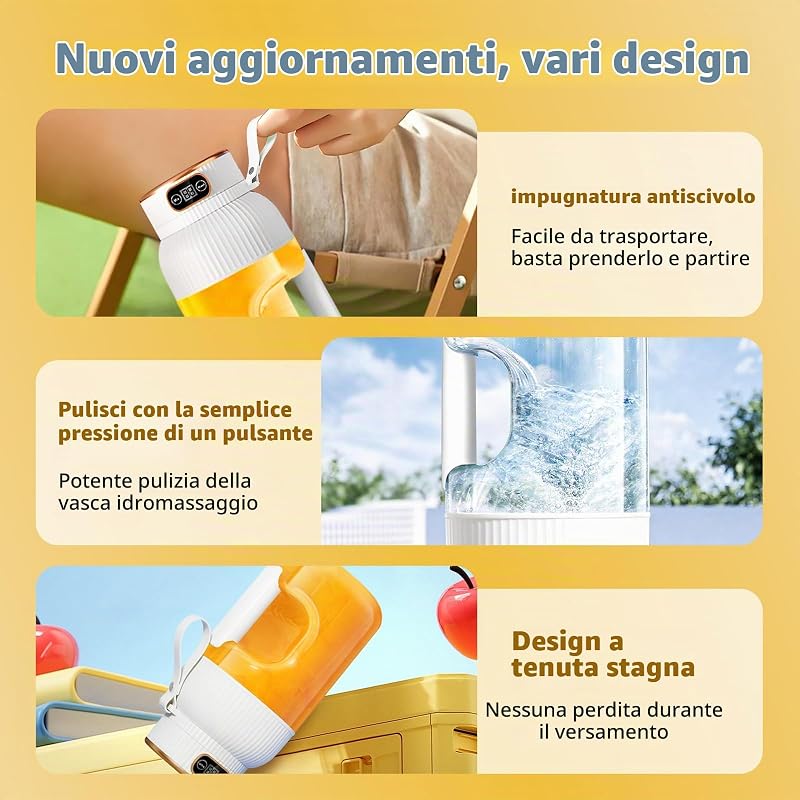 【Migliorato】Fine Life Pro Frullatore/Spremiagrumi/Mixer Portatile Ricaricabile, Nuovo 1200ML Smoothie Maker con Display Digitale per Frutta e Verdura, Due Modalità,Facile Da Pulire,Lama 3D-10,BPA Free — foto 3 di 8