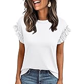 AUTOMET Womens Summer Short Sleeve Tops Trendy Business Casual Tshirts 2026 Cute Dressy Ruffle Crewneck Fashion Work Outfits