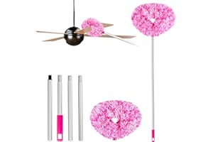 Heonay Ceiling Fan Cleaner Duster Reusable Microfiber Ceiling Fan Blade Cleaner Removable Duster with Extension Pole Adjusts 13 to 49.7 Inch for Cleaning Walls Furniture Door Window Top (Rosy White)