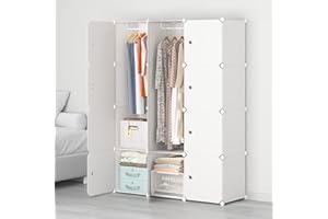 MAGINELS Portable Wardrobe Closets - 14"x18" Depth (12 Cubes) Cube Storage, Bedroom Armoire, Wardrobe Storage Closet, Clothes Dresser, Closet Storage Organizer, White