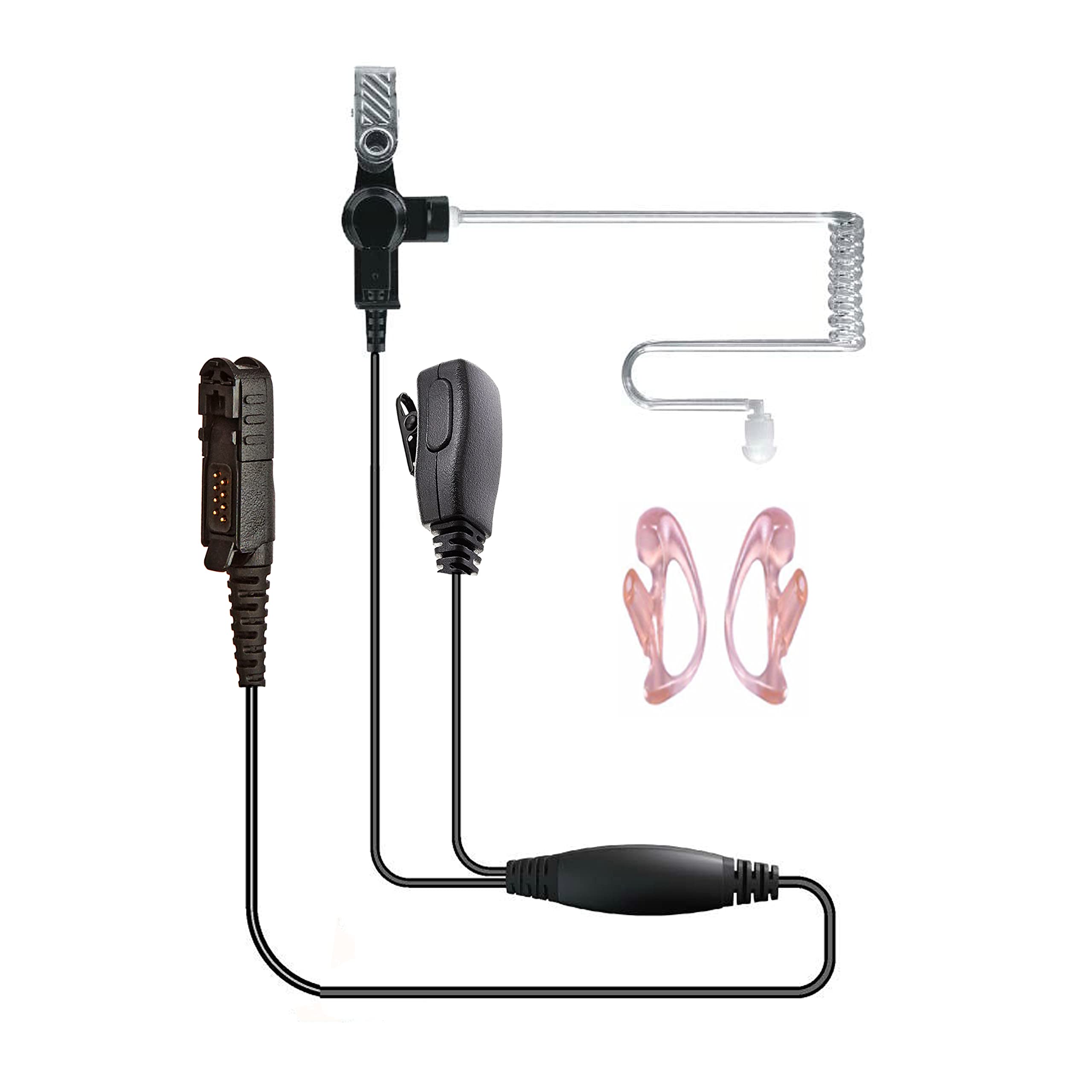 Covert Acoustic Tube PTT Mic Earpiece with Earmoulds for MOTOROLA DP2000, DP2400, DP2600, DEP550, DEP570, DP3441 Radio (Multi Pin)