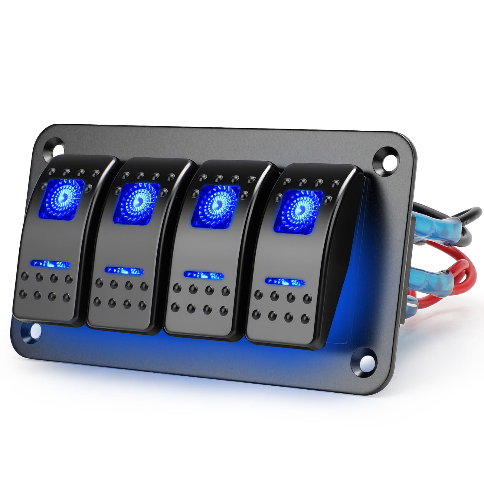 EEEKit 4 Gang Rocker Switch Panel, 5 Pin On-Off Toggle Switches with Blue LED Light for 12V/24V Vehicles Marine Boat