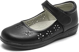 DADAWEN Girl's Magic Strap School Uniform Flats Dress Shoes (Little Kids/Big Kids) Black B 13 US