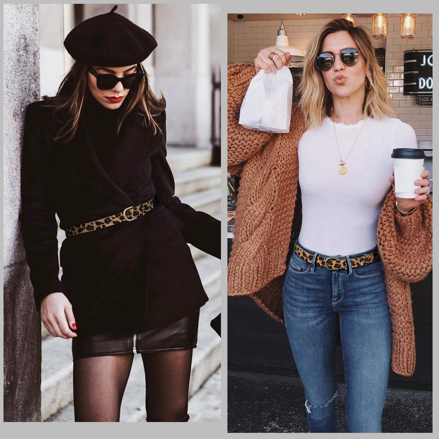 JasGood Leopard Print Leather Belt for Women Jeans Pants Waist Belt for Dresses