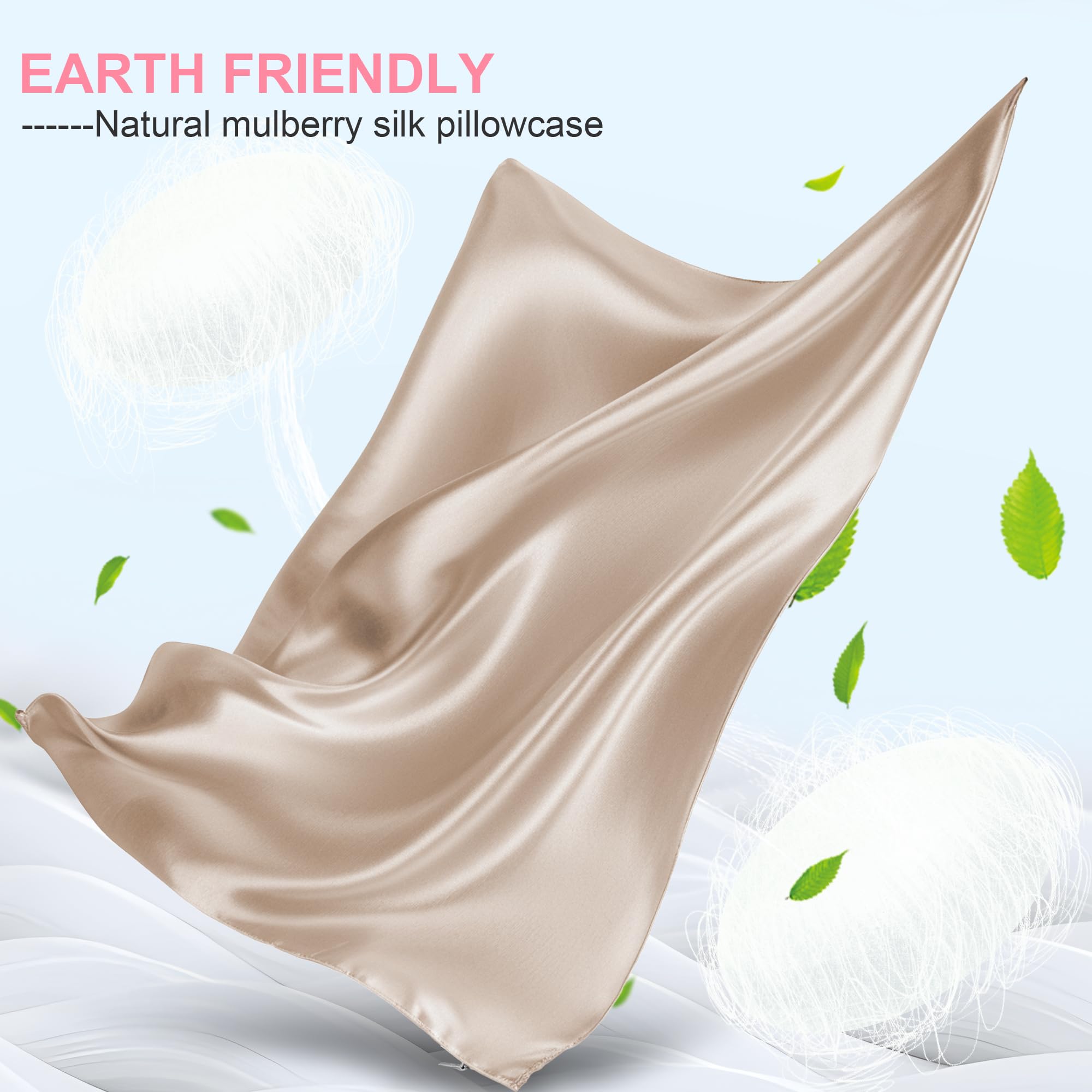 Mulberry Silk Pillow Cases Standard Size with Hidden Zipper, Ultra Smooth and Soft Breathable Cooling Silk Satin Pillowcase for Hair and Skin, Gifts for Women Men (Champagne, 20x26 Inches, 1 Pack) - Image 2