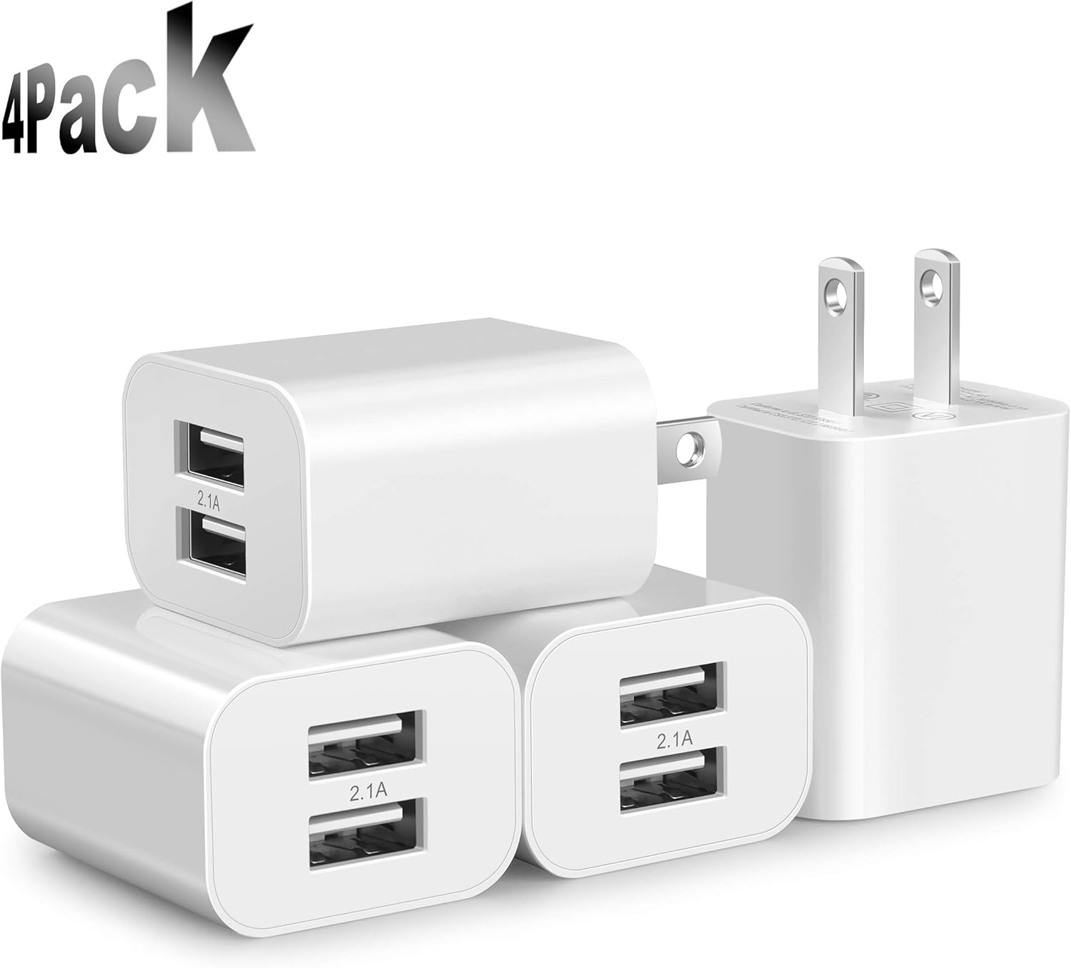 USB Wall Charger Plug 4 Pack 5V 2.1Amp Cube Dual Port Travel Power Charger Adapter for iPhone Xs/XS Max/XR/X/8/8 Plus/7/6S/6S Plus/6/SE/5S/5C iPad, Samsung Galaxy/S9/S8/S7/S6 LG and More: Home Audio & Theater