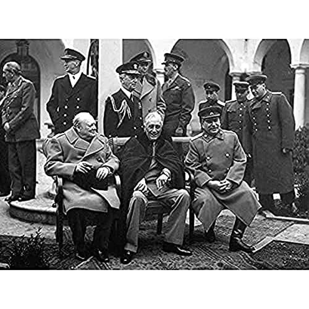 War WWII USA UK USSR Yalta Conference Big Three 1945 Photo Art Print Canvas Premium Wall Decor Poster Mural