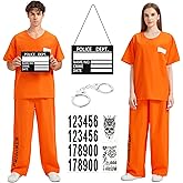 ComfyKit Prisoner Costume for Men&Women Orange Prison Inmate Costume Adult Criminal Jail Outfit Halloween Cosplay Prison Suit
