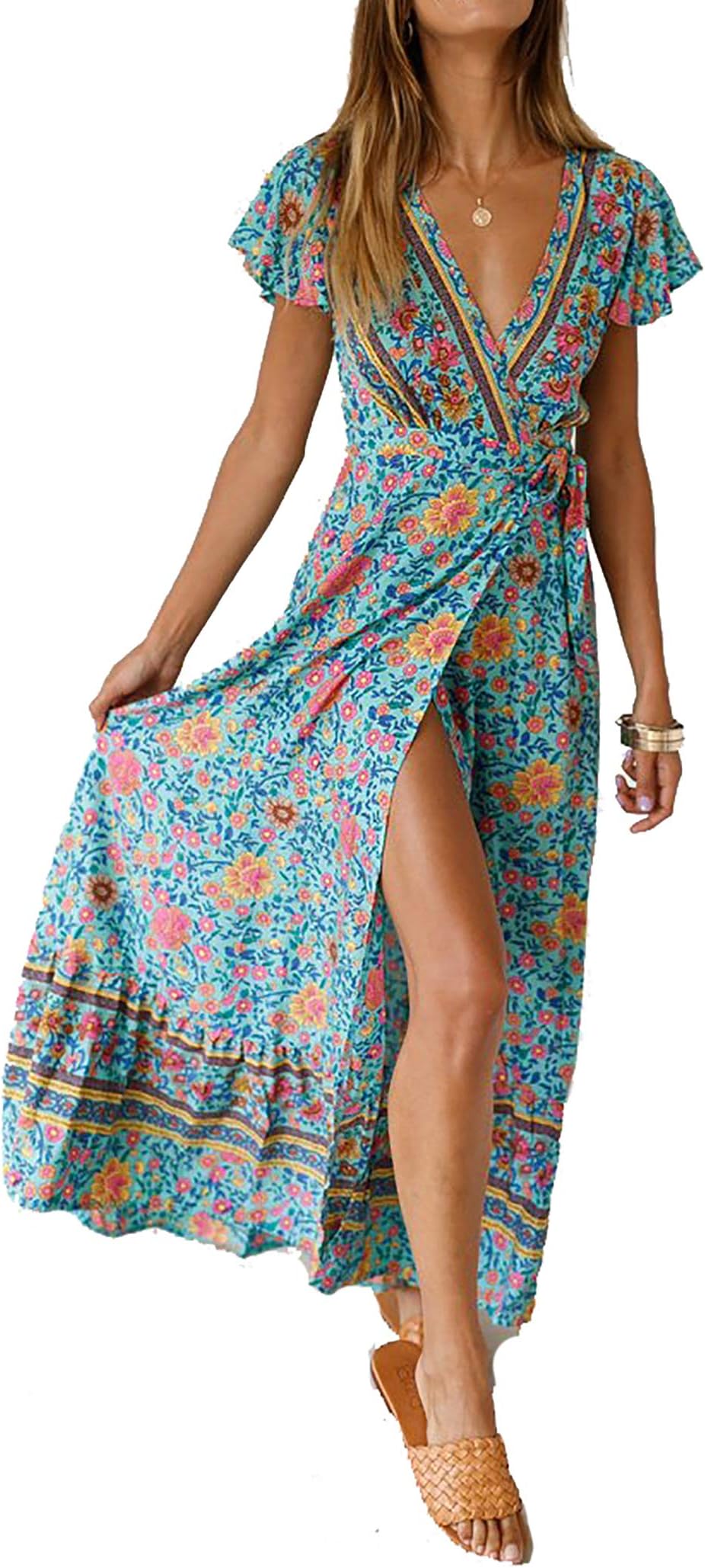 SEMIR Vestido de Estampado Floral Boho con Cuello en V Sexy para Mujer Vestido de Fiesta Corto de Noche de Verano Vintage en la Playa