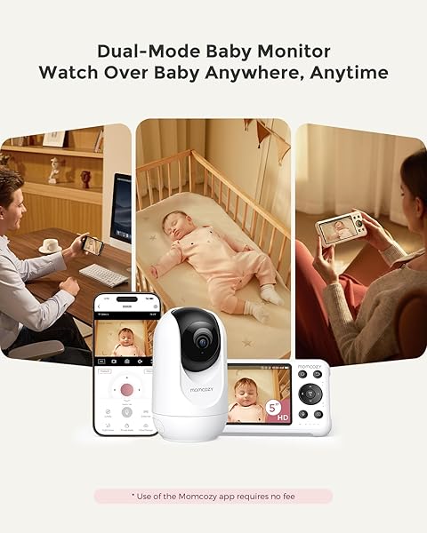 MOMCOZY SMART WIFI BABY MONITOR WITH CAMERA AND AUDIO, 5″ 1080P SCREEN WITH WALL MOUNT, MOTION & CRY DETECTION, SAFE FENCE, CLEAR NIGHT VISION, 5000MAH BATTERY, 2-WAY TALK, PHOTO & VIDEO RECORDING