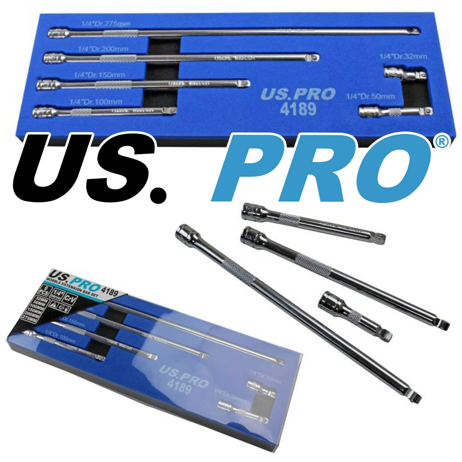 1/4'' Drive Wobble Extension Bar Set 6pc in Foam Tray US Pro