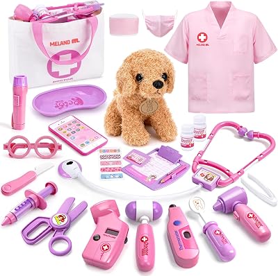 MELAND Doctors Set for Kids 24pc Vet Doctor Kit with Dress Up Costume