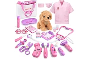 Meland Doctor Kit Kids, Kids Doctors Play Set with Dog Toy & Doctor Costume, Pretend Play Pet Vet Toys for Aged 3 4 5 6 Years