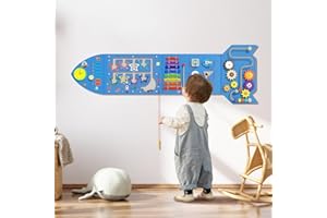 Spacocld Rocket Activity Wall Busy Board Panels - Sensory Wall Panel for Kids, Montessori Toddler Wall Activity Board, Wall Toys for Toddlers 3, Activity Cube, Wall Activity Board, Blue(4PCS)