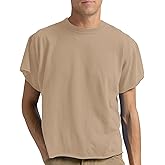 Peacameo Men's Short Sleeve Round Neck T Shirts Boxy Raw Cut Tee Casual Basic Tops