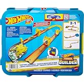 Hot Wheels Toy Car Track Set, Track Builder Playset Lightning Boost Pack &amp; 1:64 Scale Vehicle, 12 Component Parts in Modular Storage Container