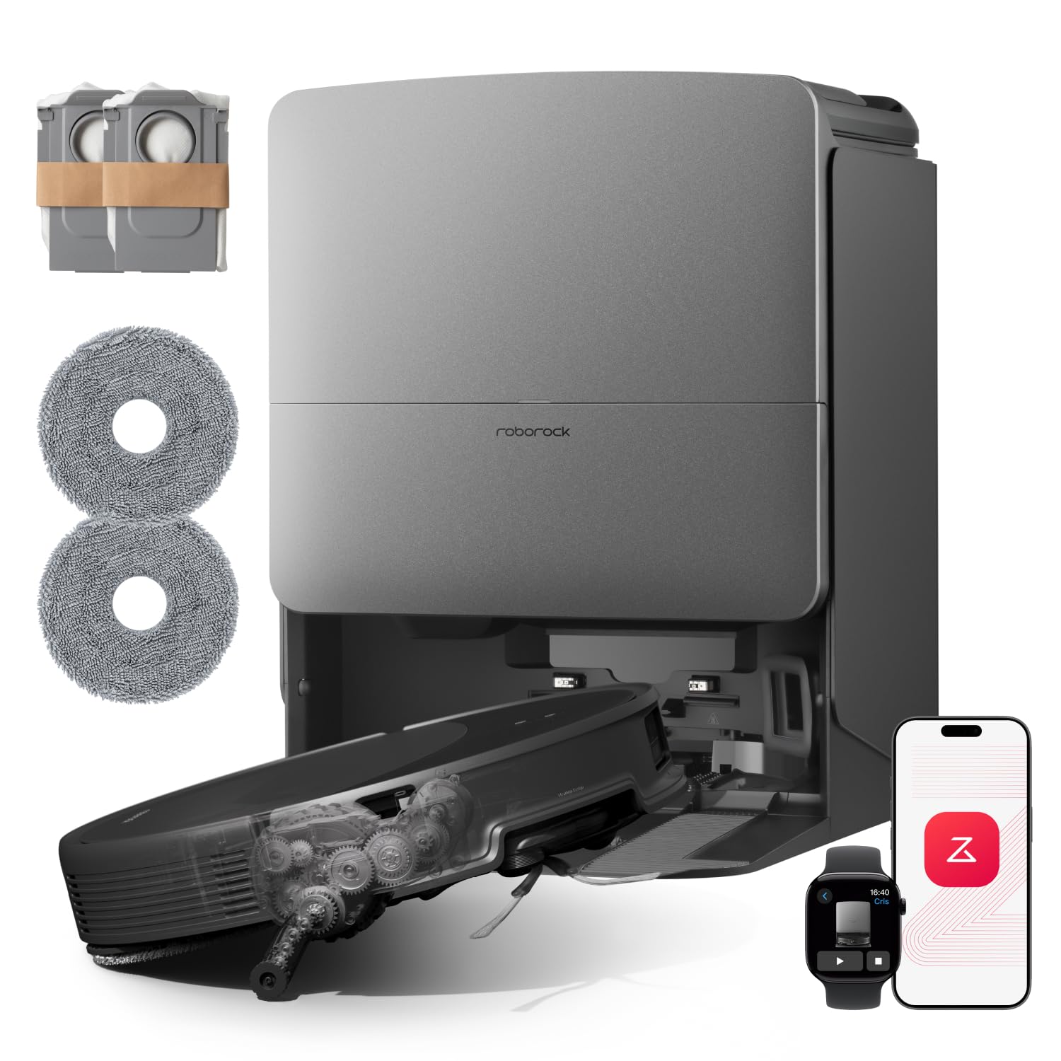 roborock Saros 20 Set Saugroboter mit Wischfunktion&angebbarem Wischmopp, AdaptiLift Chassis 3.0, 36,000 Pa Saugkraft, Autonomes StarSight System 2.0, DirTect-Technologie, Brandneues RockDock