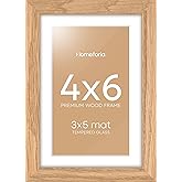 Homeforia 4x6 Picture Frame Wood, High End Natural Oak 4x6 Light Wooden Frames with Mat 3x5 for Photo, 4 x 6 Frame Matted to 3 x 5 Print, 6x4 Wall or Tabletop Frame, Tempered Glass, Wall Kit, Set of 1