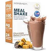 Wonderslim Protein Meal Replacement Shake, 7ct (Chocolate Salted Caramel) | 15g Protein, 24 Vitamins &amp; Minerals, Low Carb, Low Calorie, Gluten Free &ndash; Meal Replacement Drinks for Weight Management