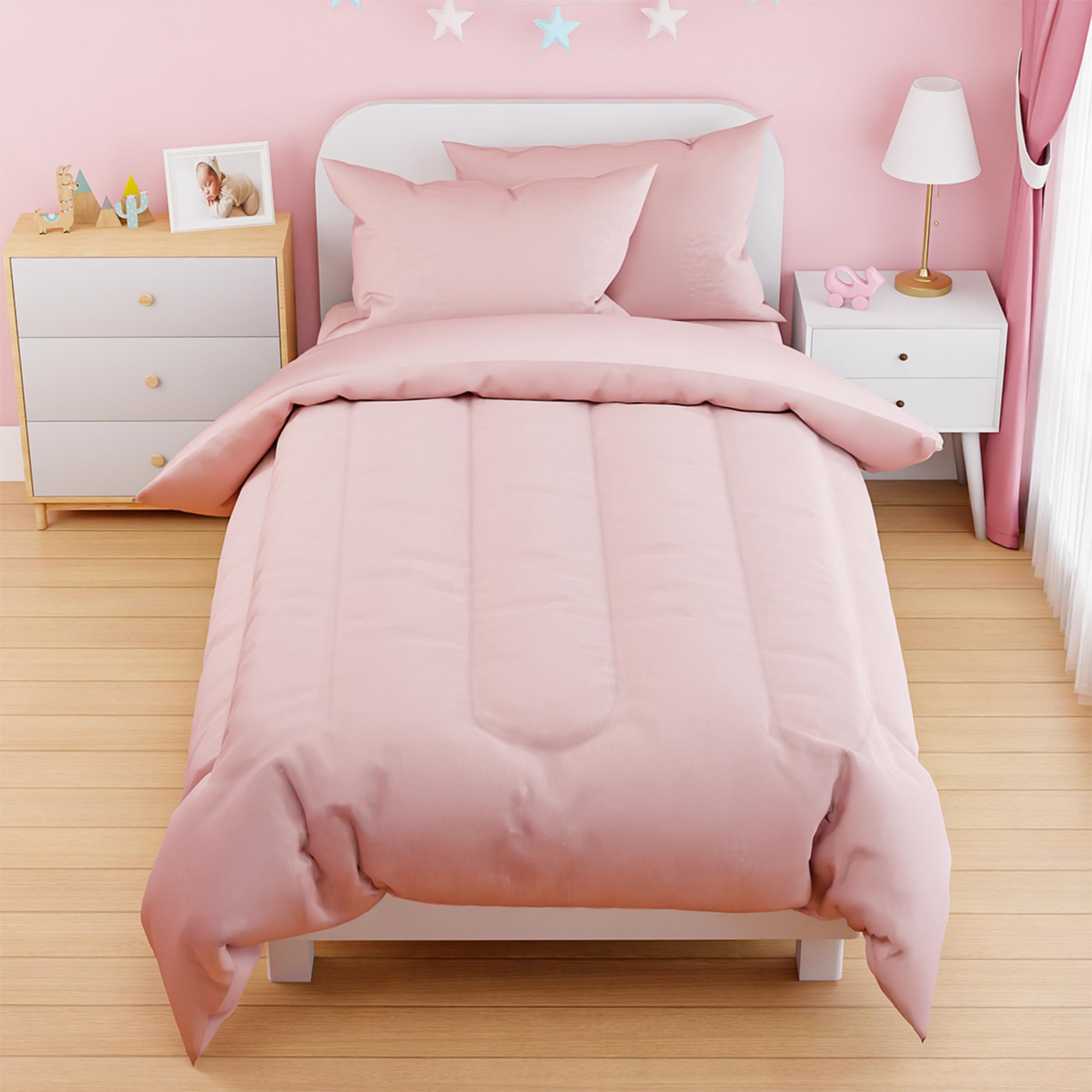 Photo 1 of SANDJEST Pink Duvet Cover Sets Twin Size for Kids Girls, Include 1 Polyester Comforter Cover 68x86 Inches and 1 Pillowcase 20x26 Inches, Comforter Not Included, Gift for Christmas Birthday