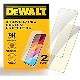 DEWALT Heavy Duty Glass Screen Protector Compatible with iPhone 17 Pro, 2 Pack Protective Tempered Glass Screen Shield, Oleophobic Case Friendly, Perfect Install Tool Included, HD Clear
