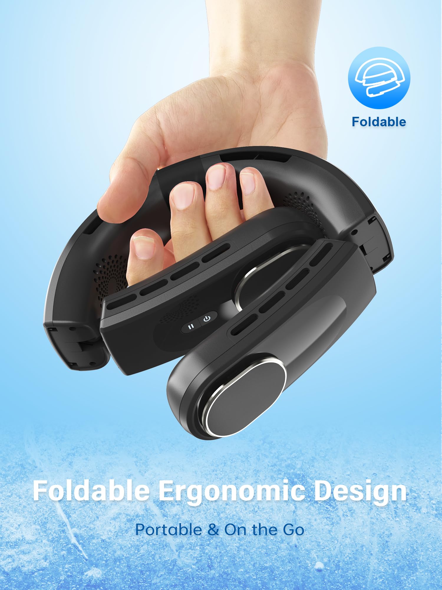 ChillGo Portable Neck Fan - 8400 RPM Enlarged Turbo Airflow - 5200mAh Personal Rechargeable Cooling Wearable Fan - Max 16H, 4 Speeds, Foldable, LED Display - Great Gifts for Men Women - 2nd Gen Black