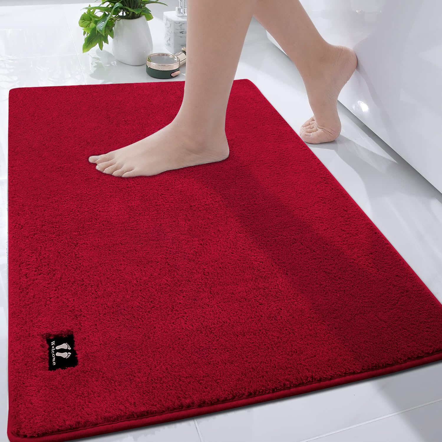 RTBQJ-AT Extra Large Bath Mat 120 x 80 cm Bathroom Mats, Non Slip Absorbent Bath Mats for Bathroom, Microfiber Soft Bathroom Rug, Machine Washable Shower Mat Outside Shower Red Bath Mat — image 1