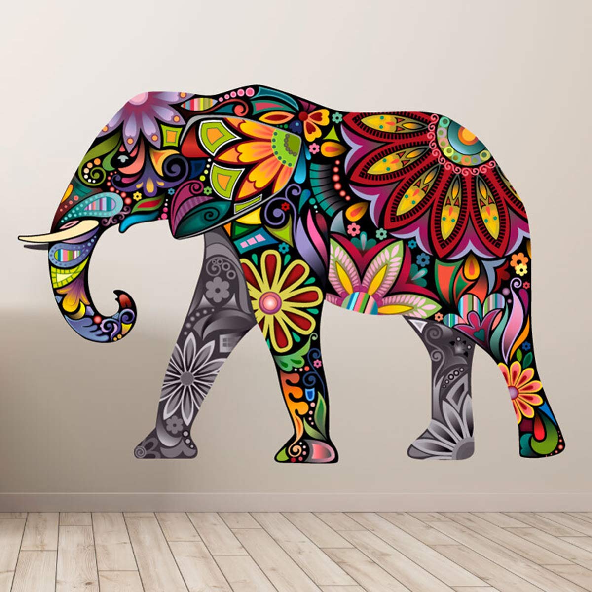 Sticker Animals|Wall Decal Indian Elephant - Wall Paper Decoration Rooms and Living Rooms - 60 x 85 cm