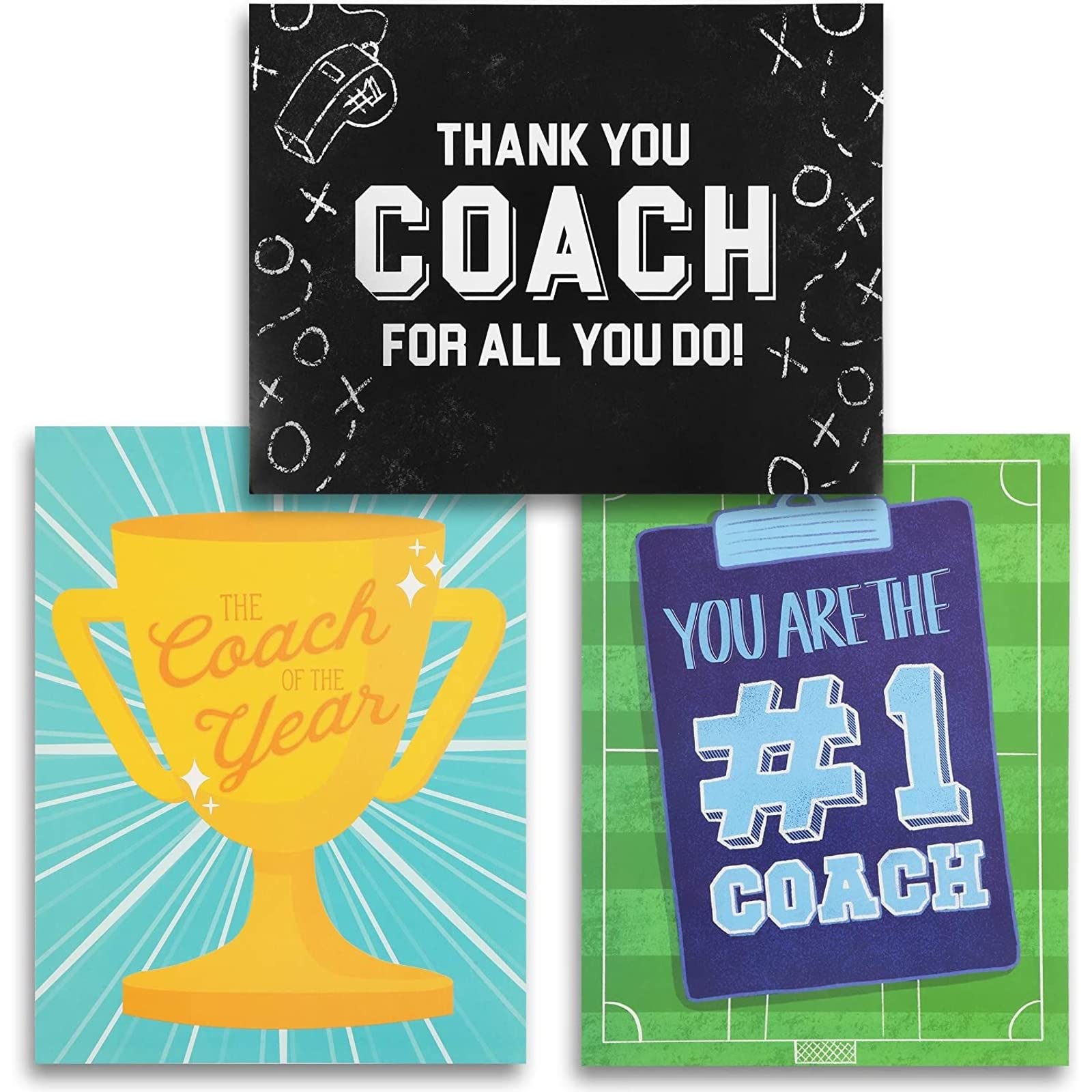 3 Pack Jumbo A4 Thank You Coach Cards and Envelopes, Football Coach Gifts, 3 Designs