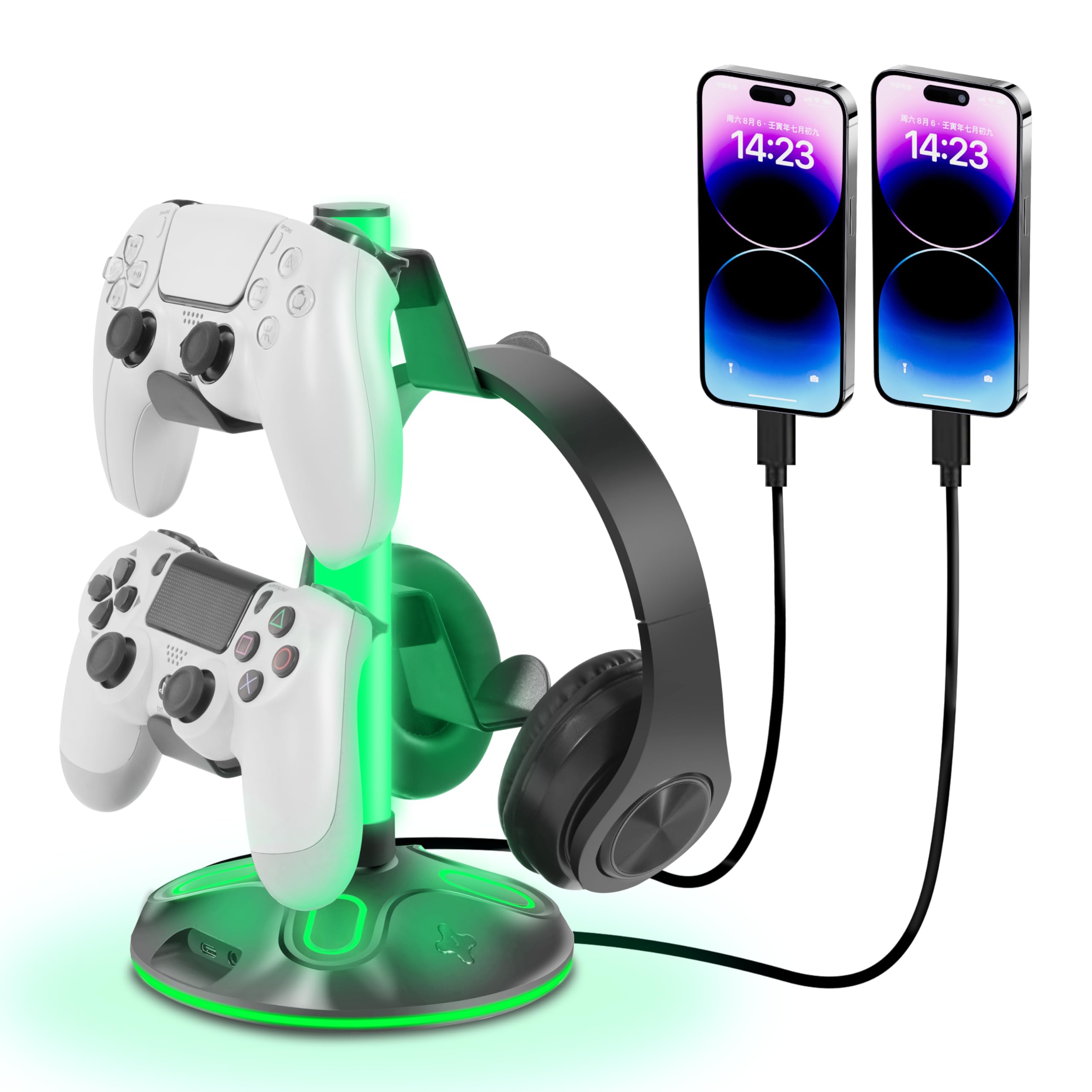 KELJUN RGB Headphone Stand for Desk, Innovative Headset Stand with 9 Light Modes - Controller Holder with USB Charging and Type-c Port, Gamepad Earphone Accessories (Black)