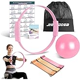 JHMFDDSB Pilates Ring Set, Pilates Essentials Kit with Pilates Ring and Ball, 3 Resistance Bands, Portable Bag & Training Poster, at Home Pilates Starter Workouts Equipment Kit for Women