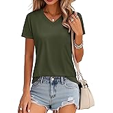 MAGCOMSEN Women's Cotton T Shirt V-Neck Short Sleeve Shirt Classic-Fit Casual Breathable Tee Summer Basic Tops