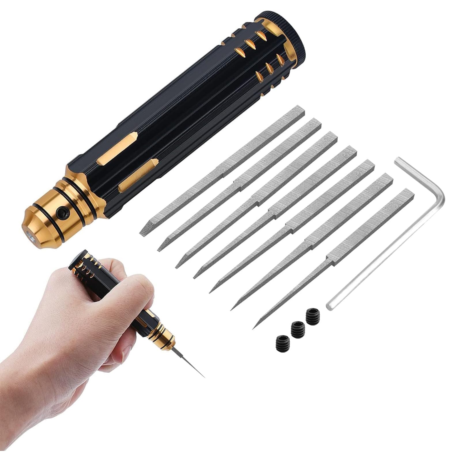 Craznick 7 in 1 Prime Model Scriber Chisel Gundam Resin Scribe Line Tool Kit with 0.1/0.2/0.4/0.6/0.8/1.0/2.0mm Cutter Heads for Modelling Making Hobby Carving Engraving Cutting Black