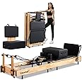 Pilates Reformer Machine for Home, Portable Folding Design with Durable Oak Frame, 5-Level Resistance, Includes Elastic Cords & Accessories – Ideal for Beginners and Advanced Users (Wood