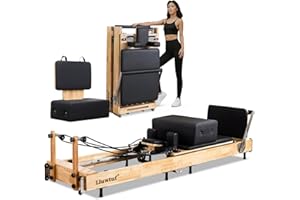 LIUWTUF Pilates Reformer Machine for Home & Studio - Foldable Wooden Reformer with 5 Resistance Levels, Jump Board & Accessories | Durable Oak Frame, 660lbs Capacity