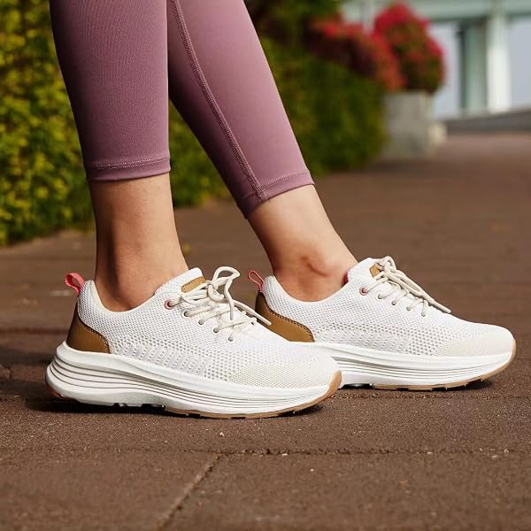 WOMEN’S ORTHOPEDIC WALKING SHOES WITH ARCH SUPPORT: ORTHOTIC SUPPORTIVE CASUAL SHOES FOR PLANTAR FASCIITIS, SOFT BREATHABLE FASHION SNEAKERS MESH FABRIC UPPER BEIGE SIZE 9.5