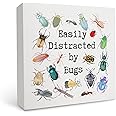 OFlich Bug Insect Decor - Easily Distracted by Bugs Wood Box Signs Desk Decor for Kids Room Classroom Garden, Cottagecore Room Decor, Entomology Gifts, Insect Gifts, Gifts for Bug Lovers, 5x5 Inches