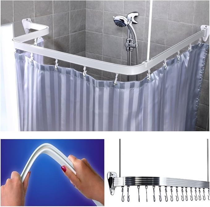 TEKBOX Flexible Curved 3m Chrome Shower Curtian Rail Track Rod Bendable