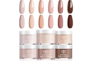 Modelones Acrylic Powder 6 Colors Acrylic Nail Powder Kit Skin Tones Brown Neutral Milky Daily Elegant Nail Acrylic Powder for 3D Acrylic Nail Art Nail Extension No Nail Lamp Needed