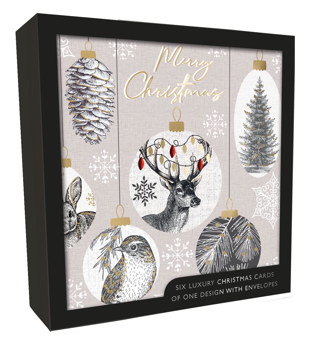Box of 6 Xmas Scene Baubles Luxury Hand-Finished Christmas Cards Card Boxes XLSB052
