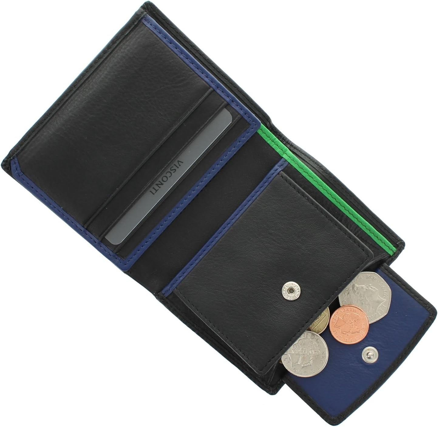 VISCONTI Bond Collection DR NO Compact Gents Leather Wallet BD22 Black/Cobalt/Green - Image 4