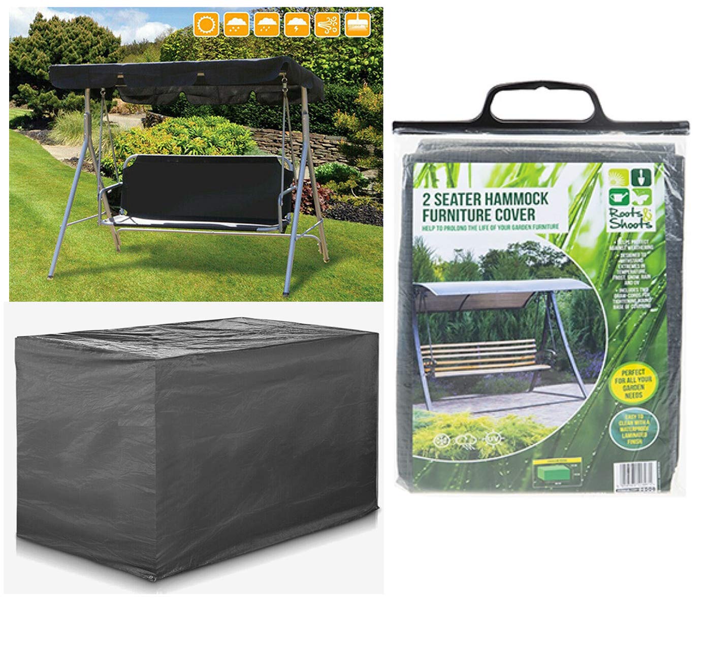 Heavy Duty Waterproof 2 Seater Swinging Garden Hammock Cover In Dark Grey