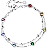 POPLYKE 925 Sterling Silver Crystal Chakra Bracelet Layered Chain Bracelet for Women Crystal Chakra Jewelry