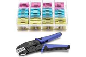 Qibaok Crimping Tool Ratcheting Wire Crimper for Heat Shrink Connectors with 200pcs Heat Shrink Butt Connectors for AWG 20-10