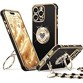 XYZ for 𝐢𝐏𝐡𝐨𝐧𝐞 𝟏𝟔 𝐏𝐫𝐨 𝐂𝐚𝐬𝐞 with Stand, Phone Case with Double Ring Kickstand, Women Girls Bling Luxury Protective Case Heart for 𝐢𝐏𝐡𝐨𝐧𝐞 𝟏𝟔 𝐏𝐫𝐨 6.3'', Black