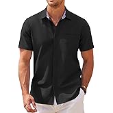 COOFANDY Men's Short Sleeve Oxford Dress Shirt Chambray Button Down Work Shirt Casual Plaid Collar Shirts