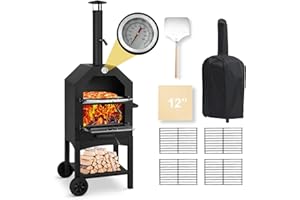 Dawmilon Outdoor Wood Fired Pizza Oven for Backyard and Camping - Portable Patio Pizza Maker with Baking Stone, Peel, Grill Rack and Waterproof Cover