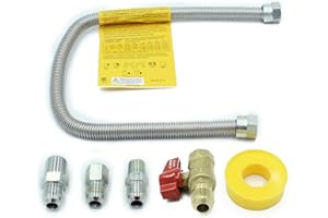 MENSI 22" Stainless Steel Flexible Gas Line 1/2" Flare with Brass Ball Control Valve with Coupling Assembly Kit, Compatible for Mr Heater F271239, For Wall Heater, Fireplace, Gas Stove