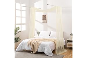 JADE POKE Bed Canopy Curtains 216 Inch Long, Beige Sheer Canopy Bed Curtains, Bed Canopy for Kids Adult, Canopy Bed Curtains Hang from Ceiling, Window Valance Curtain Wide 52 (Queen, Beige)
