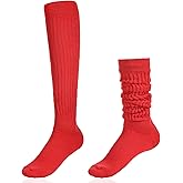 Mabor Knee High Red Socks Slouch Socks Long Red Socks for Women Girls 80s 90s Socks Stacked Socks Boot Socks Red Tube Socks Long Scrunch Socks